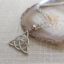 Load image into Gallery viewer, Silver Celtic Knot Charm Necklace on Cable Chain, Triquetra Necklace