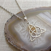 Load image into Gallery viewer, Silver Celtic Knot Charm Necklace on Cable Chain, Triquetra Necklace