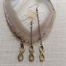 Load image into Gallery viewer, Bronze Infinity Earrings - Your Choice of Three Lengths - Long Dangle Chain Earrings