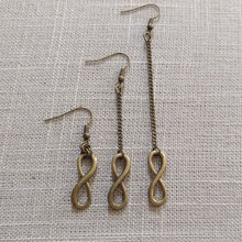 Load image into Gallery viewer, Bronze Infinity Earrings - Your Choice of Three Lengths - Long Dangle Chain Earrings