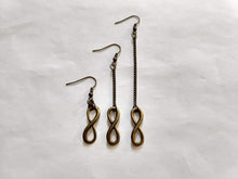 Load image into Gallery viewer, Bronze Infinity Earrings - Your Choice of Three Lengths - Long Dangle Chain Earrings