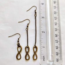 Load image into Gallery viewer, Bronze Infinity Earrings - Your Choice of Three Lengths - Long Dangle Chain Earrings