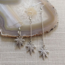 Load image into Gallery viewer, Marijuana Pot Weed Leaf Earrings - Dangle Long Chain Earrings