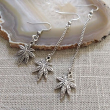 Load image into Gallery viewer, Marijuana Pot Weed Leaf Earrings - Dangle Long Chain Earrings