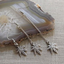 Load image into Gallery viewer, Marijuana Pot Weed Leaf Earrings - Dangle Long Chain Earrings
