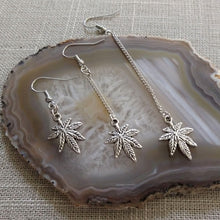Load image into Gallery viewer, Marijuana Pot Weed Leaf Earrings - Dangle Long Chain Earrings