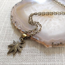 Load image into Gallery viewer, Marijuana Necklace, Bronze Stoner Jewelry on Cable Chain
