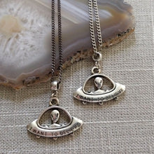 Load image into Gallery viewer, UFO Alien Spaceship Necklace on Gunmetal Curb Chain, Mens Jewelry