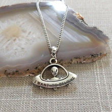 Load image into Gallery viewer, UFO Alien Spaceship Necklace on Silver Curb Chain, Mens Jewelry