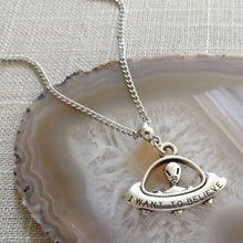 Load image into Gallery viewer, UFO Alien Spaceship Necklace on Silver Curb Chain, Mens Jewelry