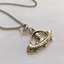 Load image into Gallery viewer, UFO Alien Spaceship Necklace on Silver Curb Chain, Mens Jewelry
