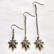 Load image into Gallery viewer, Marijuana Pot Weed Leaf Earrings - Dangle Long Chain Earrings