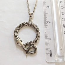 Load image into Gallery viewer, Coiled Snake Necklace on Silver Rolo Chain, Mens Snake Necklace, Mens Jewelry