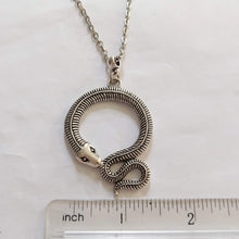 Load image into Gallery viewer, Coiled Snake Necklace on Silver Rolo Chain, Mens Snake Necklace, Mens Jewelry