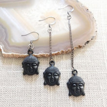 Load image into Gallery viewer, Black Buddha Earrings, Your Choice of Three Lengths - Long Dangle Chain Earrings