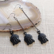 Load image into Gallery viewer, Black Buddha Earrings, Your Choice of Three Lengths - Long Dangle Chain Earrings