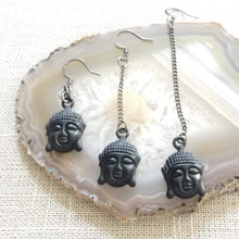 Load image into Gallery viewer, Black Buddha Earrings, Your Choice of Three Lengths - Long Dangle Chain Earrings