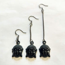 Load image into Gallery viewer, Black Buddha Earrings, Your Choice of Three Lengths - Long Dangle Chain Earrings