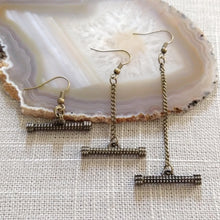 Load image into Gallery viewer, Textured Bar Earrings, Your Choice of Three Lengths, Dangle Drop Chain Earrings
