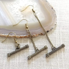 Load image into Gallery viewer, Textured Bar Earrings, Your Choice of Three Lengths, Dangle Drop Chain Earrings