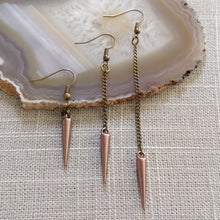 Load image into Gallery viewer, Champagne Spike Earrings - Your Choice of Three Lengths - Long Dangle Chain Earrings
