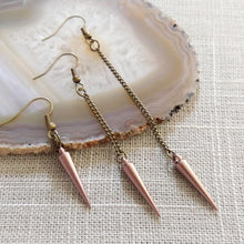 Load image into Gallery viewer, Champagne Spike Earrings - Your Choice of Three Lengths - Long Dangle Chain Earrings