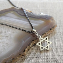 Load image into Gallery viewer, Silver Star of David Necklace on Thin Gunmetal Chain - Jewish Jewelry