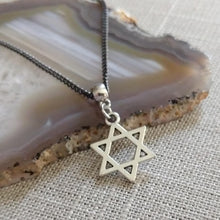 Load image into Gallery viewer, Silver Star of David Necklace on Thin Gunmetal Chain - Jewish Jewelry