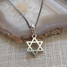 Load image into Gallery viewer, Silver Star of David Necklace on Thin Gunmetal Chain - Jewish Jewelry