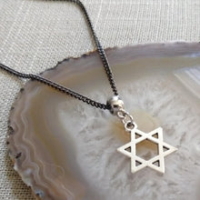Load image into Gallery viewer, Silver Star of David Necklace on Thin Gunmetal Chain - Jewish Jewelry