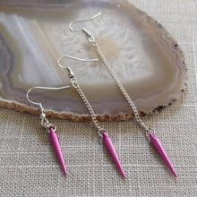 Load image into Gallery viewer, Magenta Spike Earrings, Your Choice of Three Lengths, Long Dangle Charm Earrings