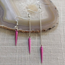 Load image into Gallery viewer, Magenta Spike Earrings, Your Choice of Three Lengths, Long Dangle Charm Earrings