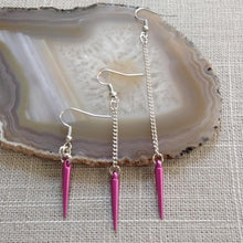 Load image into Gallery viewer, Magenta Spike Earrings, Your Choice of Three Lengths, Long Dangle Charm Earrings