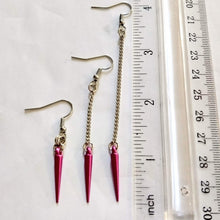 Load image into Gallery viewer, Magenta Spike Earrings, Your Choice of Three Lengths, Long Dangle Charm Earrings