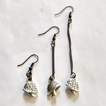 Load image into Gallery viewer, Tiny Mushroom Earrings - Your Choice of Three Lengths - Long Dangle Chain Earrings