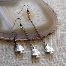 Load image into Gallery viewer, Tiny Mushroom Earrings - Your Choice of Three Lengths - Long Dangle Chain Earrings