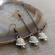 Load image into Gallery viewer, Tiny Mushroom Earrings - Your Choice of Three Lengths - Long Dangle Chain Earrings