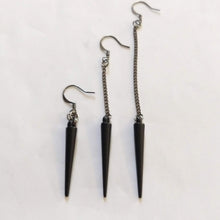 Load image into Gallery viewer, Black Spike Earrings, Your Choice of Three Lengths, Long Dangle Chain Earrings
