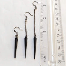 Load image into Gallery viewer, Black Spike Earrings, Your Choice of Three Lengths, Long Dangle Chain Earrings