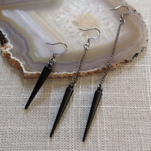 Load image into Gallery viewer, Black Spike Earrings, Your Choice of Three Lengths, Long Dangle Chain Earrings
