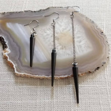 Load image into Gallery viewer, Black Spike Earrings, Your Choice of Three Lengths, Long Dangle Chain Earrings