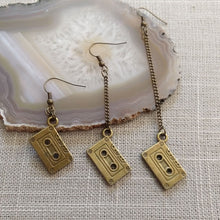 Load image into Gallery viewer, Cassette Tape Earrings, Your Choice of Three Lengths, Long Dangle Chain Earrings