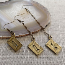 Load image into Gallery viewer, Cassette Tape Earrings, Your Choice of Three Lengths, Long Dangle Chain Earrings