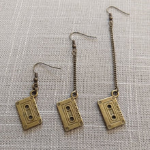 Load image into Gallery viewer, Cassette Tape Earrings, Your Choice of Three Lengths, Long Dangle Chain Earrings
