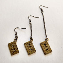 Load image into Gallery viewer, Cassette Tape Earrings, Your Choice of Three Lengths, Long Dangle Chain Earrings