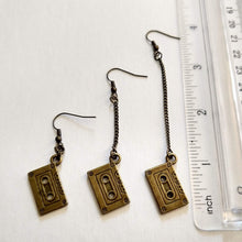 Load image into Gallery viewer, Cassette Tape Earrings, Your Choice of Three Lengths, Long Dangle Chain Earrings