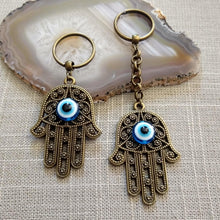 Load image into Gallery viewer, Hamsa Keychain, Evil Eye Backpack Purse Charm, Zipper Pulls, Yoga Zen Reiki Talisman