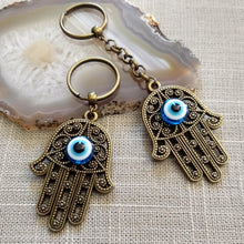 Load image into Gallery viewer, Hamsa Keychain, Evil Eye Backpack Purse Charm, Zipper Pulls, Yoga Zen Reiki Talisman
