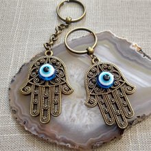 Load image into Gallery viewer, Hamsa Keychain, Evil Eye Backpack Purse Charm, Zipper Pulls, Yoga Zen Reiki Talisman
