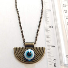 Load image into Gallery viewer, Evil Eye Medallion Necklace, Bronze Rolo Chain, Mens Bohemian Layering Jewelry